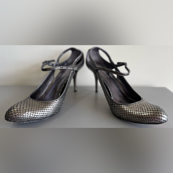 VIA SPIGA METALLIC LEATHER MARY JANE ANKLE STRAP HEELS SILVER, SZ 8.5 - Picture 8 of 14